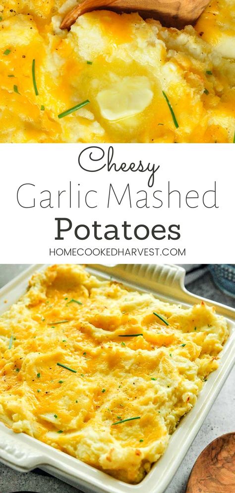 Garlic And Cheese Mashed Potatoes, Cheesy Potatoes Mashed, Cheese Garlic Mashed Potatoes, Homemade Cheesy Mashed Potatoes, Garlic Cheddar Mashed Potatoes, Cheddar Cheese Mashed Potatoes, Frozen Mashed Potatoes Recipes, Garlic Cheese Mashed Potatoes Recipe, Elevated Mashed Potatoes