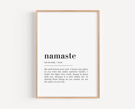 Namaste Definition, Namaste Sign, Yoga Wall Decor, Yoga Poster, Yoga Wall, Free Yoga, Meditation Room, Trendy Wall Art, Quote Posters