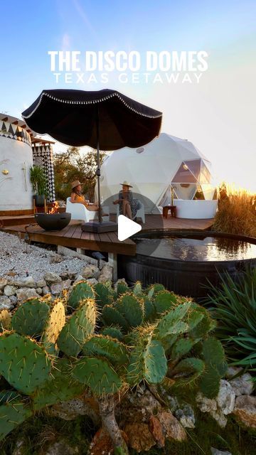 TEXAS TRAVEL | Amanda on Instagram: "✨GIVEAWAY 2-NIGHT STAY✨ Welcome to @the.disco.domes, a unique adult-only glamping experience located near Wimberley and Canyon Lake, TX! These thoughtfully designed geodesic domes feature stunning hill country views, luxurious interior finishes, and spectacular outdoor amenities to help you achieve pure relaxation - in style. (enclosed bathhouse, outdoor tub, soaking pool and shower) 💦  When you’re ready for a little fun, put on some tunes and flip the “party switch” to watch the disco ball spin over the king size bed. They take your private party to another level with a surround sound system and touchscreen loaded with a variety of mixes from some of their favorite DJs across Texas and beyond! 🪩✨  This was my third visit — the Disco Domes are the bes Glamping Amenities, Soaking Pool, Disco Dome, Outdoor Amenities, To The Disco, Country Views, Geodesic Domes, Texas Places, Outdoor Tub