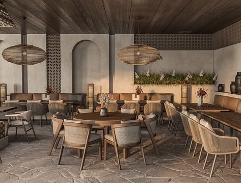 La Terra Restaurant :: Behance Terra Restaurant, Wabi Sabi Restaurant, Minimal Restaurant, Cafe Floor Plan, Bistro Design, Restaurant Design Inspiration, Modern Restaurant Design, Wabi Sabi Interior, Interior Minimal