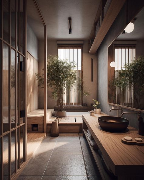 Zen Spa Bathroom Ideas, Zen Spa Bathroom, Japanese Inspired Bathroom, Spa Bathroom Ideas, Bathroom Zen, Japanese Style Bathroom, Zen Bathroom Design, Zen Bathroom Decor, Japandi Bathroom