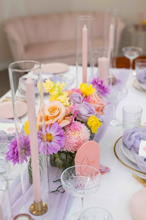 Very Girlie Girlie Vibes here for this pretty as punch setting Soft pastels with the vibrant yellow lemonchello tulips and hyacinths. Gold trimmings to ad a bit of class with pale pink pillar candles. Venue - Essence Peregian Beach Planner and Stylist @Sunshine Weddings Decor, Candles/ Candleholders, Napkins, Cutlery, Placemats, Plates, Chairs, Tablecloths. Photographer @kym_burmester Content Creator @honey_igotyou Stationery Little J Designs Crew not featured in this shot but involved o... Bright Wedding Table, Pink Pillar Candles, Yellow Table, Decor Candles, Bright Wedding, Pink And Yellow, Instagram Inspo, Table Style, Wedding Bells