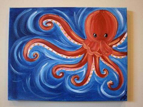 Octopus Painting, Simple Oil Painting, Jellyfish Art, Ecole Art, Oil Painting Flowers, Ocean Painting, Night Painting, Mini Canvas, Diy Canvas Art