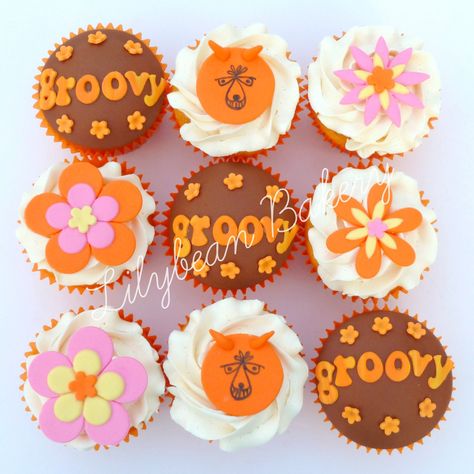 2 Groovy Cupcakes, 70s Themed Cupcakes, 70s Cupcakes Ideas, Groovy One Cupcakes, 70s Cupcakes, Groovy Cupcakes Ideas, Two Groovy Cupcakes, Hippie Cupcakes, Groovy Cupcakes