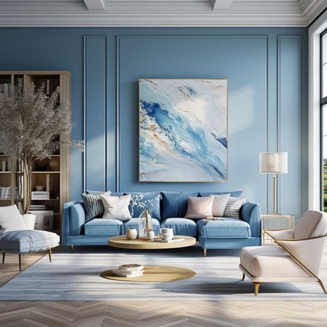 How to Create a Harmonious Blue Living Room Scheme • 333+ Art Images Light Blue Family Room, Light Blue Sofa Living Room Ideas, Light Blue Sofa Living Room, Blue Living Room Color Scheme, Blue Living Room Color, Light Blue Living Room, Sustainable Living Room, Blue Sofa Living, Blue And Green Living Room