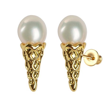 PRICES MAY VARY. Creative Ice Cream Earrings: These ice cream pearl stud earrings are adorable, innovative and unique, they are's very dainty and are with good details. It would be a creative gift for yourself and others. Handpicked AAA+ quality natural freshwater cultured pearl earrings. 925 sterling silver post and 18K gold plated brass, hypoallergenic and nickel free. Size: about 16mm. Ideal Gift: These lovely and creative ice cream cone earrings are the ideal gift for women, ladies for frien Stud Pearl Earrings, Ice Cream Earrings, Cream Earrings, Beach Earrings, Earrings Summer, Summer Earrings, Pearl Cream, Summer Earring, Anniversary Gift For Her