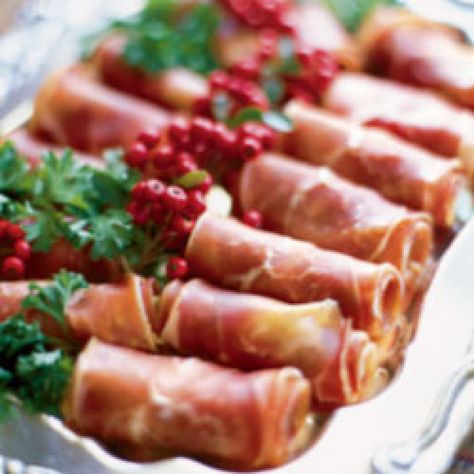 Prosciutto Rolls (Prosciutto, Fig, and Goat Cheese Hors D'oeuvre) Recipe | SAVEUR Prosciutto Rolls, Prosciutto Roll, Fig Preserves, Buffet Party, Dessert Bites, Mini Bites, Champagne Bar, Finger Food Appetizers, Holiday Appetizers