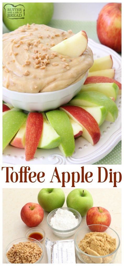 Fruit Dip With Cream Cheese, Toffee Apple Dip, Cream Cheese Apple Dip, Toffee Dip, Apple Dip Recipe, Dip With Cream Cheese, Caramel Apple Dip, Diy Easy Recipes, Sweet Dips