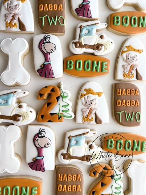 Flinstones Cookies, Yabba Dabba Two Cookies, Flintstone Cookies, Flintstones First Birthday Party, Flinstones 2nd Birthday Party, Yabba Dabba Two Birthday Girl, Yabba Dabba Two Birthday, Flinstones Birthday Party, Flintstone Theme