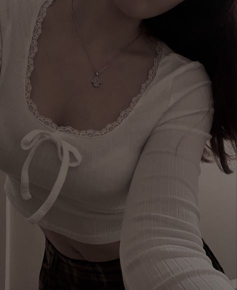 Knot Shirt, White Lace Crop Top, Lacey Tops, Slim Fit Crop Top, White Long Sleeve Top, Lace Crop Tops, Dream Clothes, Retro Outfits, Aesthetic Outfits