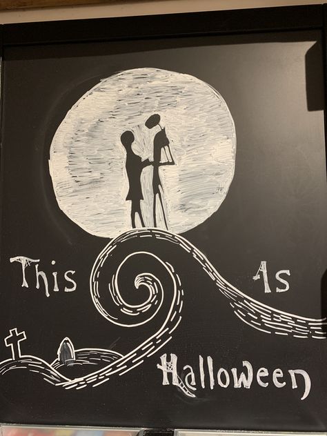 Nightmare Before Christmas Chalkboard, Nightmare Before Christmas Chalk Art, Liquid Chalk Art, Halloween Chalkboard Ideas, Halloween Chalkboard Art, Chalk Signs, Fall Chalkboard, Halloween Chalkboard, Chalkboard Wall Art