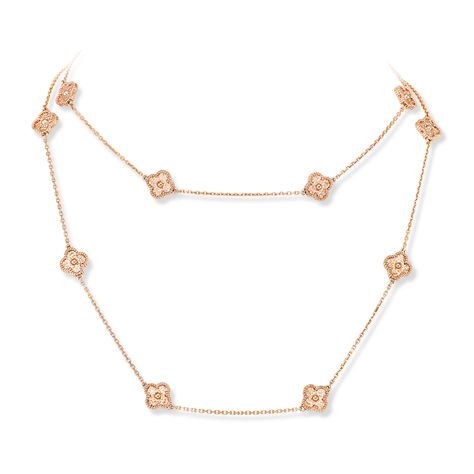 Sweet Alhambra long necklace, 16 motifs - VCARO8DG00- Van Cleef & Arpels Van Cleef Necklace, Van Cleef And Arpels Jewelry, Expensive Jewelry Luxury, Van Cleef And Arpels, Anniversary Jewelry, Expensive Jewelry, Pastel Wallpaper, Van Cleef Arpels, 10th Anniversary