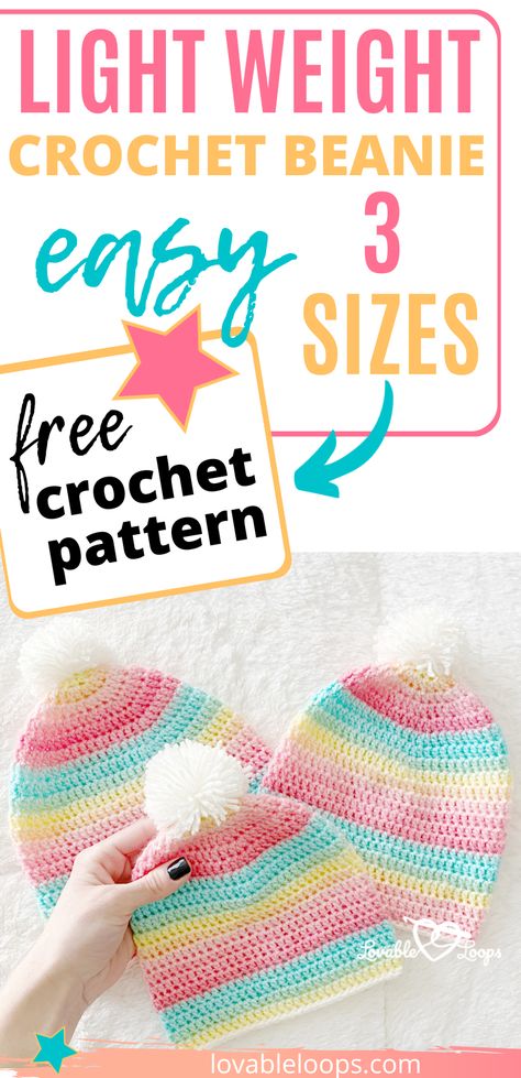 Crochet Hat Beanie Free Pattern, Light Weight Crochet Hat Pattern Free, Crochet Beanie Hats Free Pattern, 2 Ply Yarn Crochet Patterns, Lovable Loops Crochet, Crochet Hat Kids Free, Crochet Childrens Hats Free Patterns Beanie, Cotton Yarn Crochet Hat Patterns Free, Light Weight Yarn Crochet Pattern Free