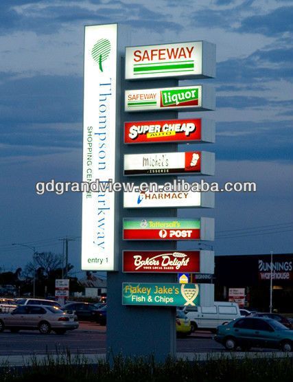 Neon Box Design Outdoor, Coffee Menu Design, Pole Sign, Pylon Sign, Commercial Design Exterior, Retail Architecture, Monument Signs, Street Mall, Billboard Advertising