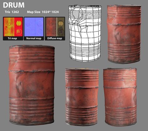 Maya Modeling, 3d Karakter, Game Textures, Hard Surface Modeling, Props Concept, Environment Props, 3d Modeling Tutorial, Blender Models, Metal Drum