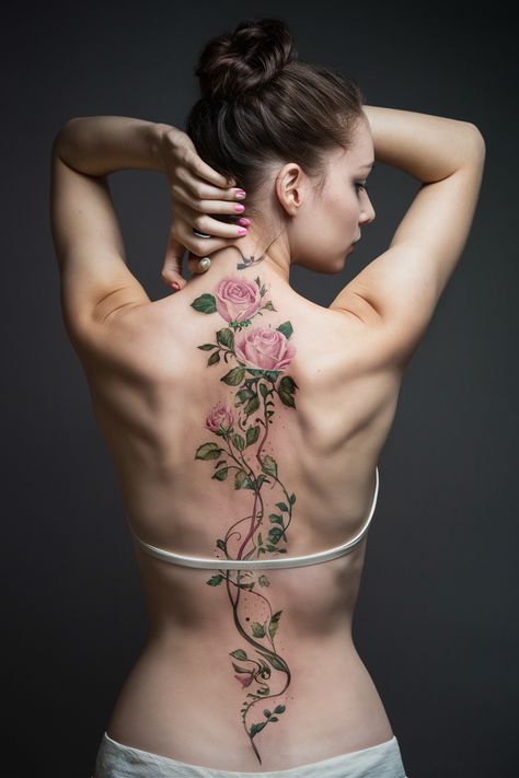 Discover the world of spine tattoos for women that beautifully blend elegance with floral designs. These tattoos are not only unique but also carry meaningful symbolism, making them a perfect choice for those seeking to express their individuality. Whether you prefer delicate petals or bold red flowers, each design can resonate with your personal journey. Explore various styles, from simple and dainty to more intricate features, and find inspiration for your next tattoo. Neo Traditional Spine Tattoo, Spine Tattoo Designs For Women, Elegant Spine Tattoos For Women, Rose Spine Tattoo, Elegant Spine Tattoos, Spine Tattoo Designs, Floral Spine Tattoo, Flower Back Tattoo, Spinal Tattoo