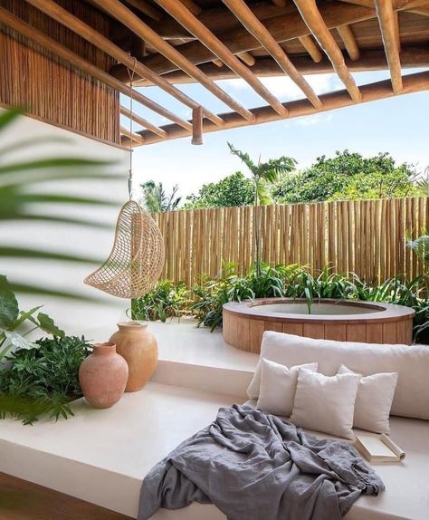 Boutique Hotels Interiors, Tropical Interiors, Piscina Interior, Bamboo House Design, Airbnb House, Hot Tub Garden, Retreat House, Rest House, Jacuzzi Outdoor