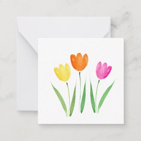 Yellow, Pink, Orange Watercolor Tulip Stems 10 cards Size: 2.5" x 2.5". Color: Matte. Gender: unisex. Age Group: adult. Pattern: printed. Very Simple Watercolor Paintings, Hand Painted Watercolor Cards, Watercolor St Patricks Day Cards, Pink Watercolor Art, Easy Easter Watercolor Cards, Spring Greeting Cards, Spring Watercolor Cards, Easter Watercolor Cards Ideas, Easter Card Watercolor