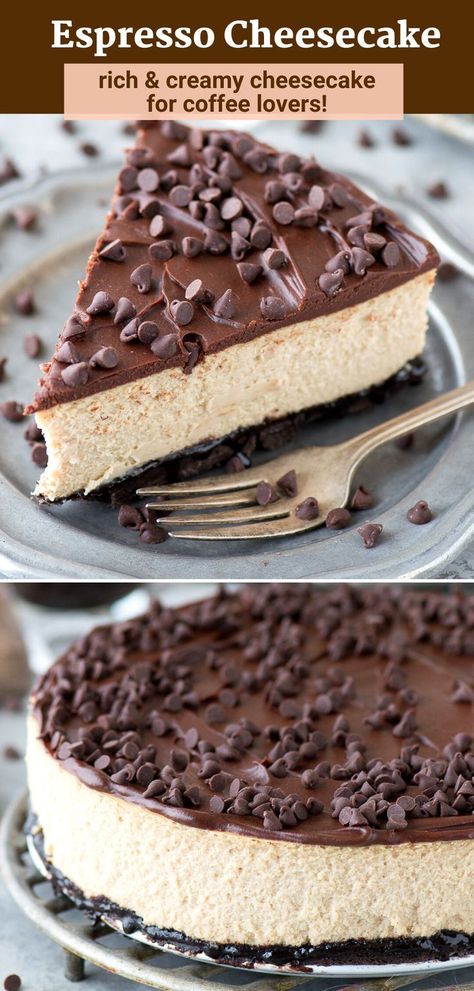 Chocolate Espresso Cheesecake, Cheesecake Flavors Ideas, Espresso Cheesecake, Cheesecake Flavors, Cheesecake With Chocolate, Coffee Cheesecake, Cheesecake Chocolate, Big Coffee, Brownie Desserts