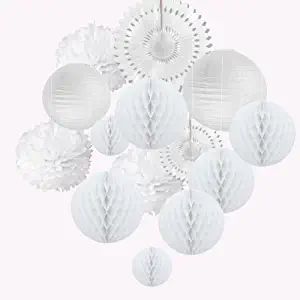 Amazon.com: White Party Decoration Kit Hanging Tissue Pom Poms Flowers White Paper Fans Lanterns Honeycomb Balls for Wedding Engagement Birthday Baby Bridal Shower Party Decoration Easy Joy : Home & Kitchen Paper Fans Wedding, Hanging Pom Poms, Joy White, Christmas Bridal Showers, White Party Decorations, White Paper Lanterns, Paper Fan Decorations, Office Party Decorations, Tissue Pom Poms