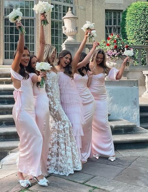 Bridesmaid Dresses Color Schemes, Light Pink And White Wedding, Light Pink Wedding Flowers, Soft Pink Bridesmaid Dresses, Wedding Pink Bridesmaid Dresses, Shades Of Pink Bridesmaid Dresses, Modern Wedding Party, Pink Garden Wedding, Bridesmaid Dresses Pink