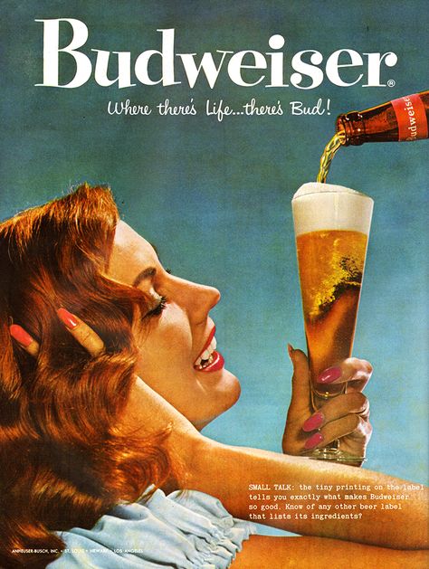 Budweiser - 1958 Alcohol Ads, Beer Advertisement, Vintage Alcohol, Vintage Budweiser, Beer Advertising, Beer Prints, Beer Ad, Beer Art, Budweiser Beer