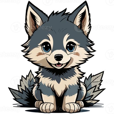 Baby Wolf Art, Chibi Wolf, Wolf And Moon Tattoo, Wolf Tattoos For Women, Wolf Drawings, Cute Wolf Drawings, Cute Wolf, Elementary School Art, Wolf Illustration