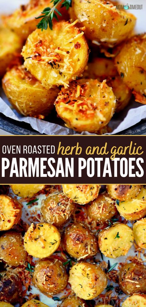 Garlic Parmesan Potatoes, Parmesan Roasted Potatoes, Roasted Baby Potatoes, Potatoes In Oven, Garlic Roasted Potatoes, Oven Roasted Potatoes, Roasted Potato Recipes, Parmesan Potatoes, Potato Recipes Side Dishes