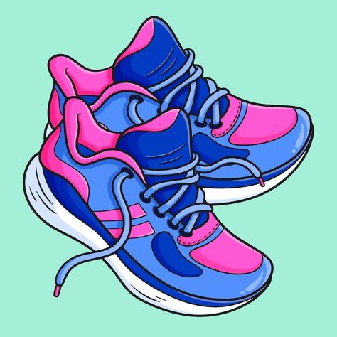 Free vector hand drawn running shoes car... | Free Vector #Freepik #freevector #trend #style #manufactured #fashion Running Shoes Illustration, Running Books, Running Cartoon, Shoes Vector, Shoes Cartoon, Lich King, Sketching Ideas, Cartoon Shoes, Shoes Illustration