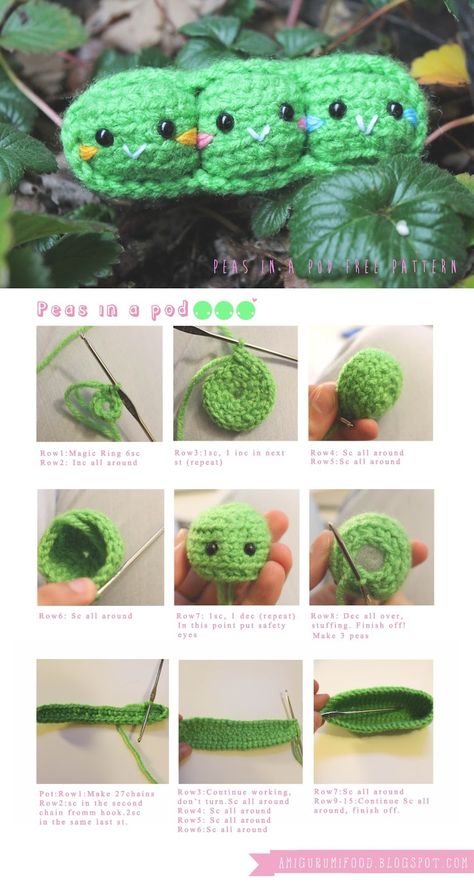 Peas in a pod with pattern amigurumi Food and More Peas Crochet, Crochet Pea Pod Pattern Free, Crochet Cucumber Slice, Amigurumi Peas In A Pod Free Pattern, Crochet Pea Pod, Crochet Peas In A Pod, Crochet Sheep, Crochet Fruit, Crochet Keychain Pattern