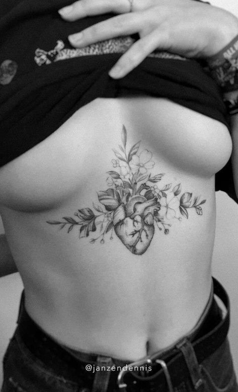 Anatomic Heart Tattoo, Flower Underboob Tattoo, Anatomic Heart, Anatomical Tattoos, Aztec Tattoos Sleeve, Underboob Tattoo Designs, Anatomical Heart Tattoo, Private Tattoos, Underboob Tattoo