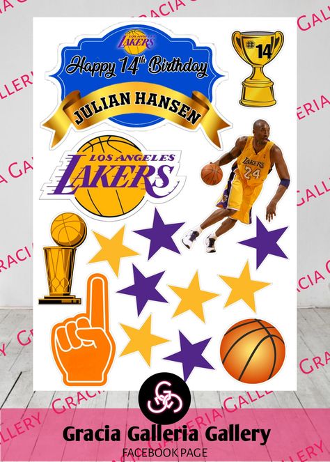 Lakers Cake Topper Printable, Lakers Cake Topper, Lakers Cake, Festa Power Rangers, Cake Topper Printable, Lakers Basketball, Basketball Theme, Barbie Birthday Party, 14th Birthday