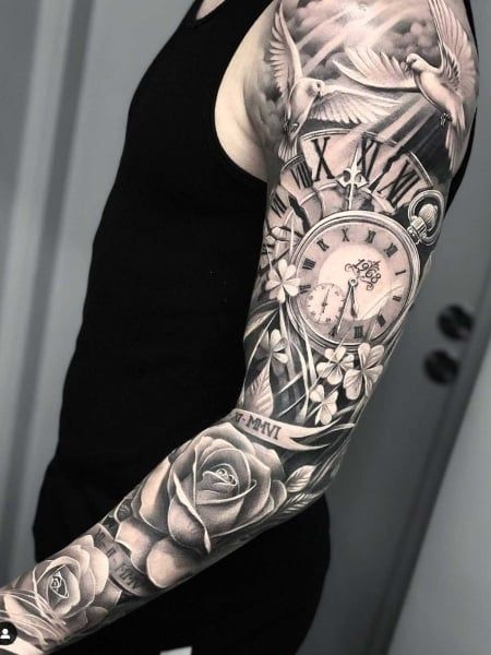 Clock Tattoo Sleeve, Tattoo Placements, Clock Tattoo Design, Cool Arm Tattoos, Forearm Sleeve Tattoos, Cat Tattoos, Watch Tattoos, Tiny Tattoo, Clock Tattoo