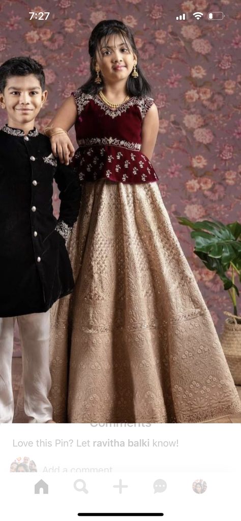 Kids Wedding Dresses Indian, Kids Lehanga Design For Wedding, Kids Lehenga Blouse Designs, Kids Traditional Wear Indian, Pattu Lehenga For Kids, Kids Lehanga Design, Lehenga For Kids, Velvet Blouse Design, Kids Indian Wear