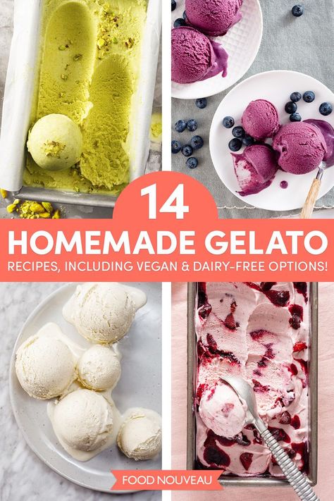 Don’t let summer pass you by without enjoying your very own homemade gelato. My step-by-step guides and tempting flavor combinations—which include vegan and dairy-free options—are just what you need to get started! Gelato Flavors List, Eggless Gelato Recipe, Healthy Gelato, Italian Gelato Recipe, Dairy Free Gelato, Gelato Recipes, Homemade Gelato, Vegan Gelato, Homemade Ice Cream Recipes Machine