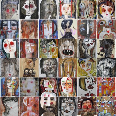 tumblr_luyw0un3aF1qi6k0q Scott Bergey, Face Paintings, Art Faces, Painting People, Collage Art Mixed Media, Art Brut, Naive Art, Human Art, Outsider Art