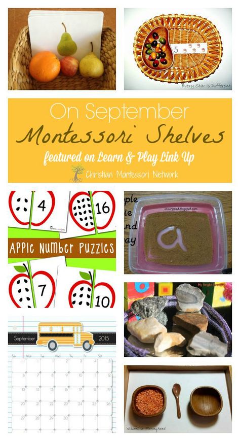 September Montessori Shelves ideas on ChristianMontessoriNetwork.com as apart of the Learn & Play Link Up! September Montessori Lessons, September Montessori Shelves, Fall Montessori Shelves, September Practical Life Montessori, Preschool Monthly Themes, Preschool Apples, Apple Theme Activities, Montessori Shelves, September Ideas