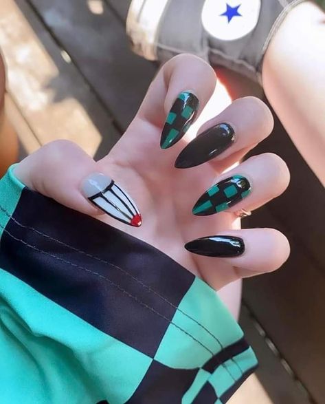 Demon Slayer Nail Art, Demon Slayer Nails, Kpop Nails, Business Nails, Witch Nails, Sharp Nails, Not Surprised, Anime Nails, Colored Acrylic Nails