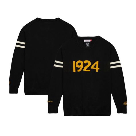 To honor the 100th Anniversary of the Boston Bruins, Mitchell & Ness created this limited-edition sweatshirt. Inspired by a century's worth of iconic moments, it features the franchise's founding year knitted across the front and an embroidered patch of the Boston Bruins centennial logo on the bottom left sleeve. Contrasting stripes complete the classic look of this celebratory pullover. Crew neck Officially licensed Long sleeve Pullover Dry clean only Imported Material: 60% Cotton/40% Acryl Nhl Boston Bruins, Fabric Applique, 100th Anniversary, Quilted Coverlet, Boston Bruins, Embroidered Fabric, Luxe Gifts, Night Looks, Mitchell & Ness