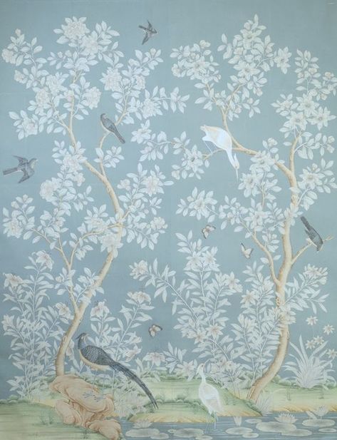 How To Get The Mark D Sikes Look For A Lot Less Money - exquisite Gracie wallpaper Blue Chinoiserie Wallpaper, Chinoiserie Wallpaper Panels, Gracie Wallpaper, Mark Sikes, Chinoiserie Panels, Chinoiserie Mural, California Decor, Chinoiserie Decorating, Blue Chinoiserie