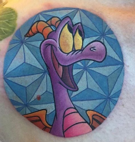 Figment Figment Tattoo, Figment The Dragon, Disney Figment, Figment Disney, Vinyl Record Art Ideas, Running Tattoo, Disney Sleeve, Collage Art Projects, Vinyl Record Art