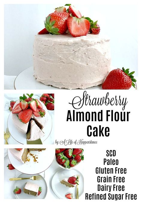 Strawberry Almond Flour Cake (SCD, Paleo, Gluten Free) Healthy Strawberry Cake Clean Eating, Gf Almond Cake, Almond Flour Strawberry Cake, Gluten Free Strawberry Dessert, Almond Flour Cake, Cake Almond, Almond Flour Cakes, Strawberry Icing, Paleo Cake