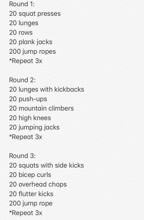 Get a good HIIT workout. Warm up 5 minutes before starting round 1. Repeat each round 3 times. Hiit Class Workouts, Group Hiit Workout, No Repeat Hiit Workout, Warm Up Workout, Best Warm Up Before Workout, Group Hiit Workout Interval Training, Emom Workout, Squat Press, What Is Hiit