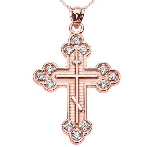 10k Rose Gold CZ Eastern Orthodox Cross Pendant Necklace 18 ** You can get additional details at the image link.(This is an Amazon affiliate link and I receive a commission for the sales) Orthodox Cross, Eastern Orthodox, Religious Jewelry, Cross Pendant Necklace, Cross Pendant, 925 Sterling Silver, White Gold, Pendant Necklace, Sterling Silver