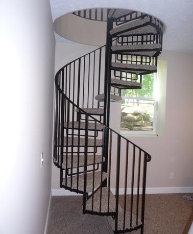 Custom Carpeted Spiral Staircases - Carpeted Metal Interior Stairs سلالم حلزونية, Spiral Stairs Design, Stair Kits, Staircase Outdoor, Metal Interior, Tiny House Stairs, Spiral Staircases, Stairs Design Interior, Staircase Handrail