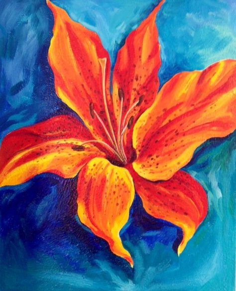 Tiger Lily. acrylic on canvas Tiger Lily Painting, Experimental Painting, Painting Tiger, Tiger Lilies, Soft Pastel Art, Lily Painting, Flower Painting Canvas, Canvas Painting Designs, Painting Flower