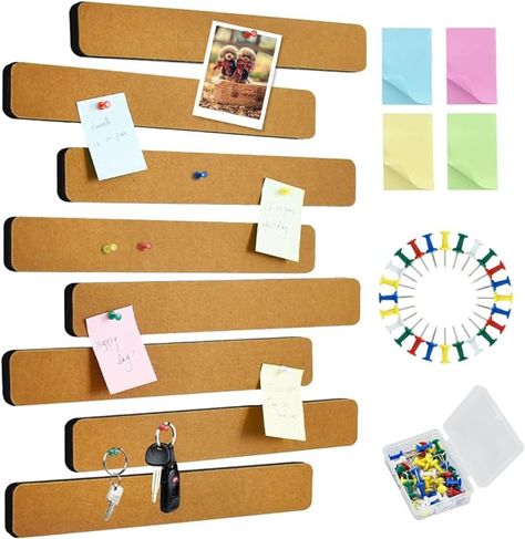 Amazon.com : Vuzvuv 8Pcs Wood-Brown Cork Board Bar Strips with 50 Pushpins & Sticky Notes, Self-Adhesive Bulletin Board Strips No Damage for Wall, Felt Pin Board for Paste Notes, Photos, Schedules Office Decor : Office Products Felt Pin Board, White Cork Board, Organization Inspiration, Adhesive Tiles, Cork Board, Pin Board, Push Pin, Sticky Notes, Bulletin Boards