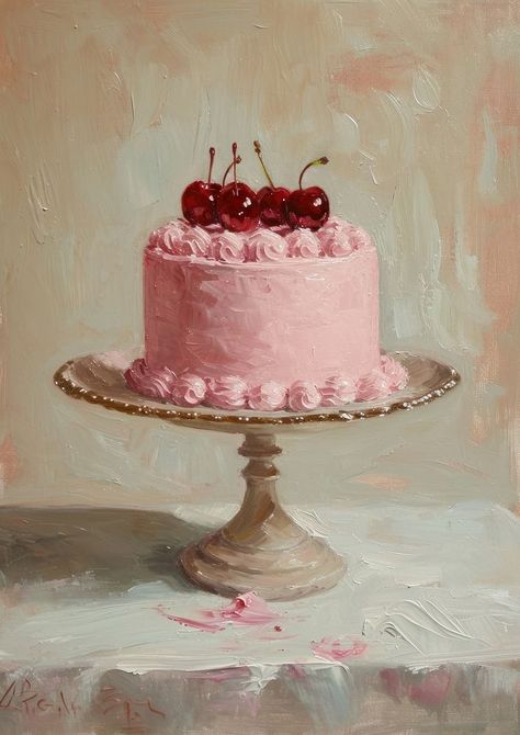 Oil painting of a clsoe up on pale Cake cake dessert cream. | premium image by rawpixel.com / Aum Vintage Cake Wedding, Coquette Cake, Cherry Wall Art, Romantic Poster, Painting Cake, Birthday Cake Illustration, Cake Cherry, Cake Background, Desserts Drawing