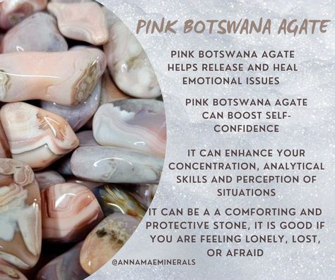 Metaphysical properties of pink botswana agate Botswana Agate Properties, Pink Botswana Agate Meaning, Pink Agate Meaning, Botswana Agate Meaning, Witch Business, Pink Botswana Agate, Agate Meaning, Witchcraft Books, Rock Minerals