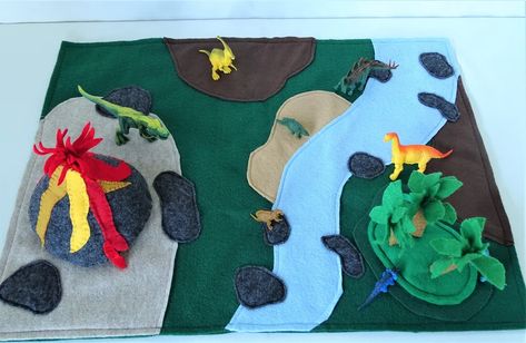 Dinosaur Play Volcano Play Mat Large Dinosaur Felt Play Mat - Etsy Play Mat Diy, Dinosaur Small World, Travel Play Mat, Play Farm, Felt Play Mat, Dinosaur Play, Dino Toys, Operation Christmas Child, Felt Baby